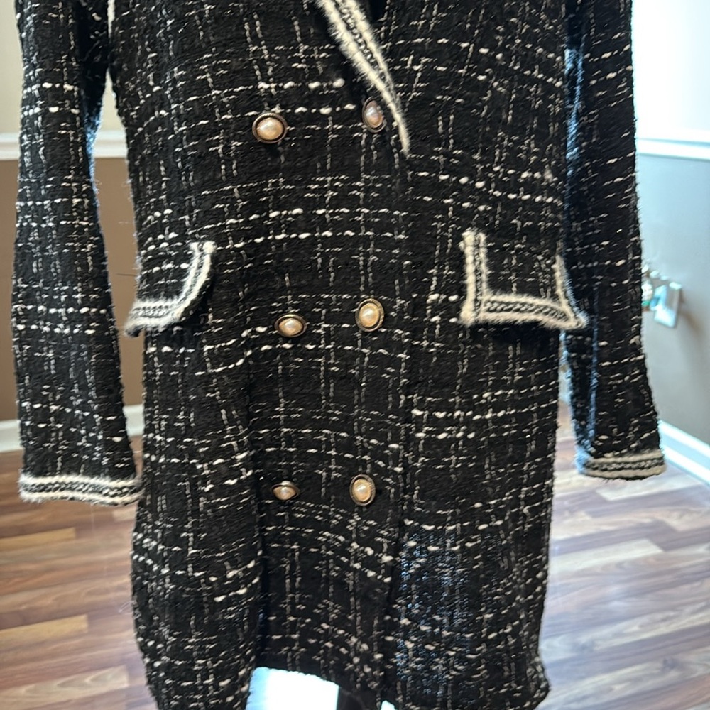 Size XL black tweed half button up black blazer - Picture 2 of 5